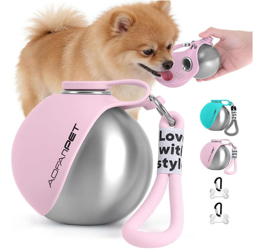 Stainless Steel Pet Travel Water Bottle – Portable Dog Drinking Bowl with Waste Bag Dispenser